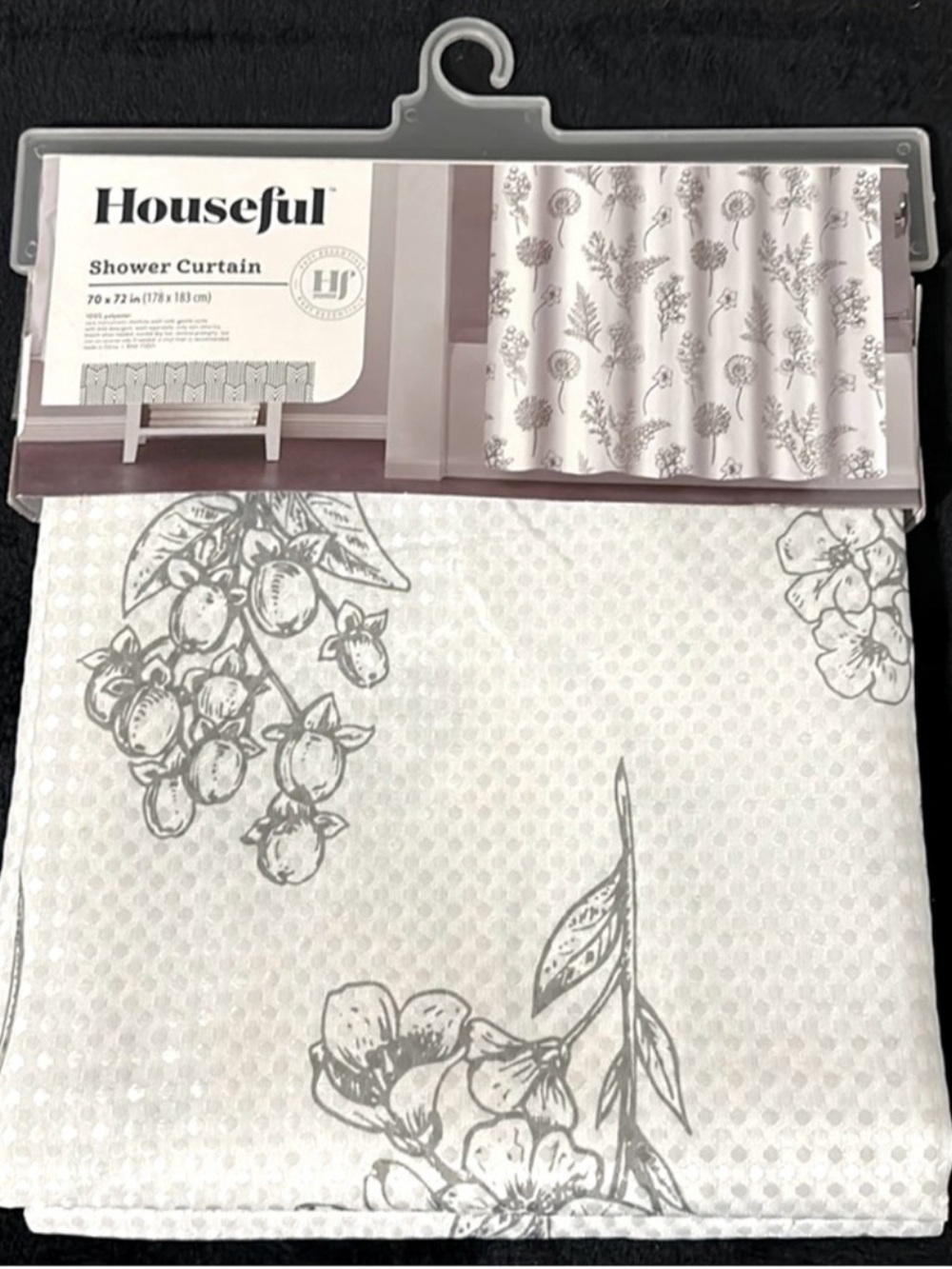 White/Gray Floral Fabric Shower  Curtain by Houseful~NEW!